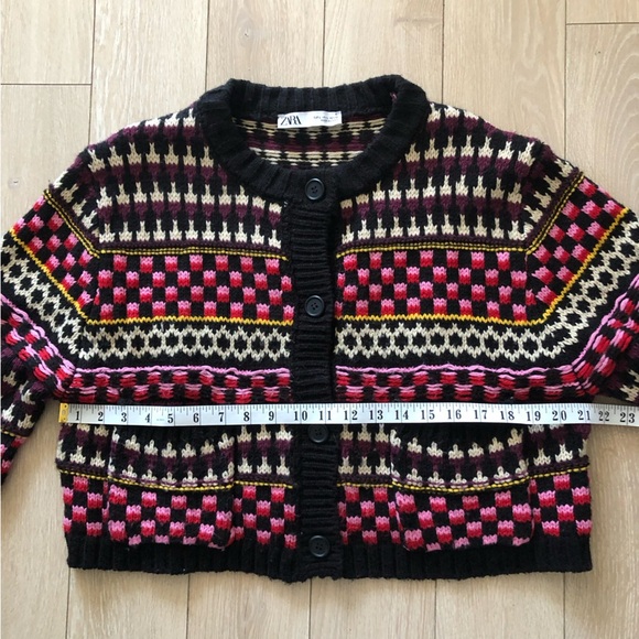 Zara Jacquard Multicolored Cropped Pocket Cardigan Jacket Size L - Picture 3 of 11